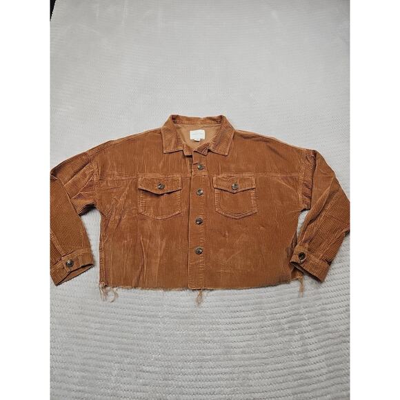American Eagle Shirt Womens Small Corduroy Oversized Cropped Raw Hem - Picture 1 of 7